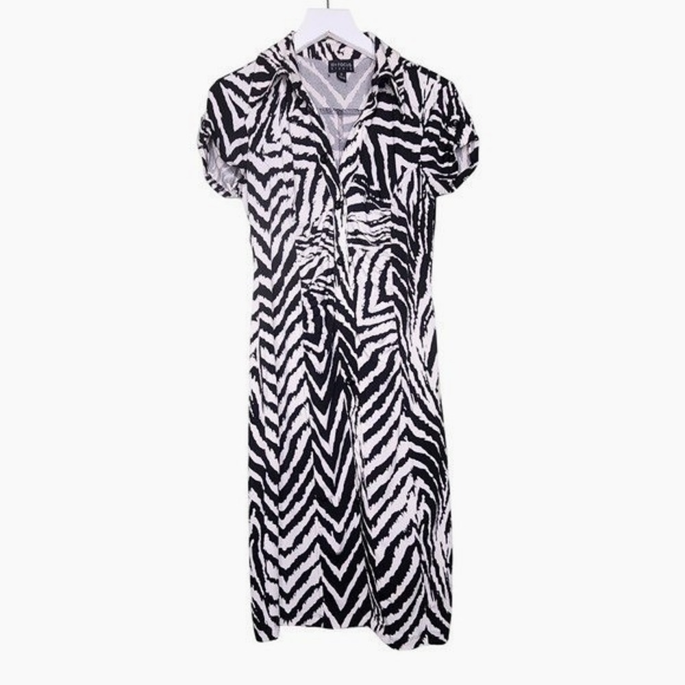 Enfocus Studio Shirt Dress Button Up Black White Zebra Print Short Sleeve 4